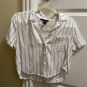 F21 Cropped striped button-down